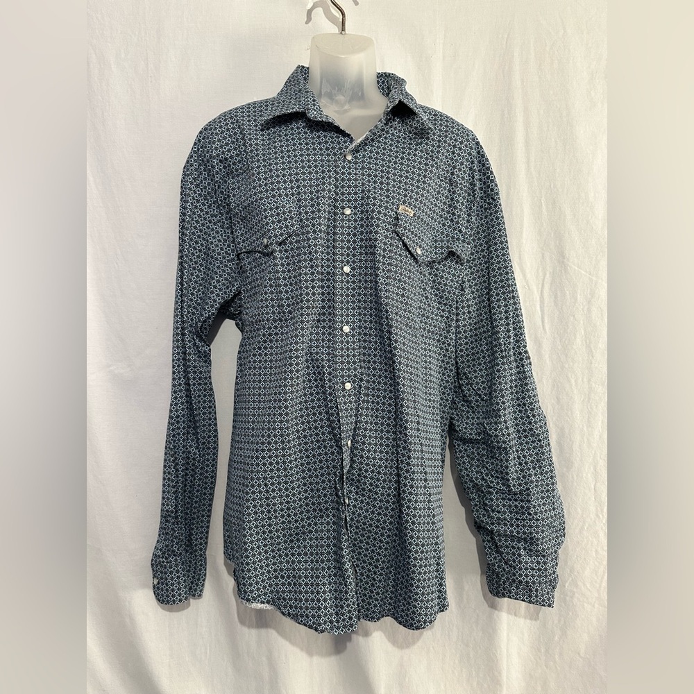 Rafter C Long Sleeve Button Up Shirt Size 3XB Blue Geometric Print